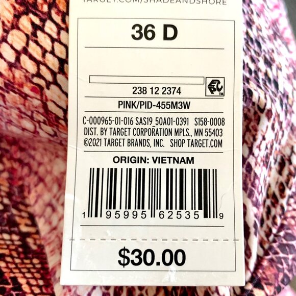 Shade & Shore Pink Snake Print Bikini Swim Top Underwire Bra Removable Pads - Picture 12 of 16